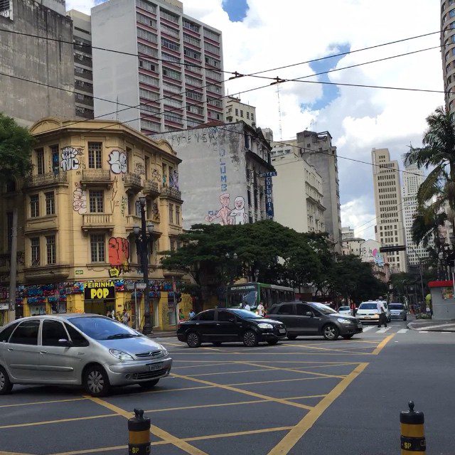 Crosstown traffic in the old centre of São Paulo.