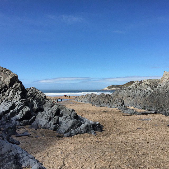 Super low tide Barricane in glorious bank holiday sun. #woolacombe #devon