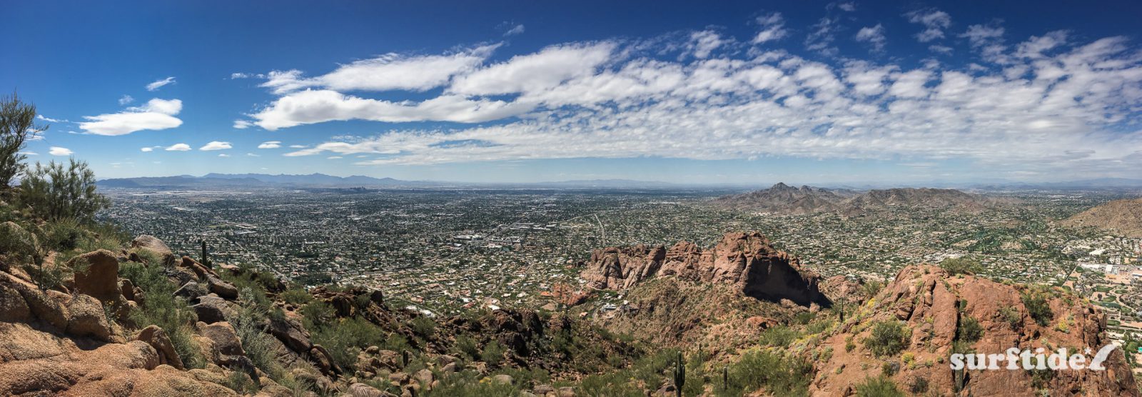 Panoramic view of the surrounding arid landscape from the top of Camelback Mountain, Arizona, USA