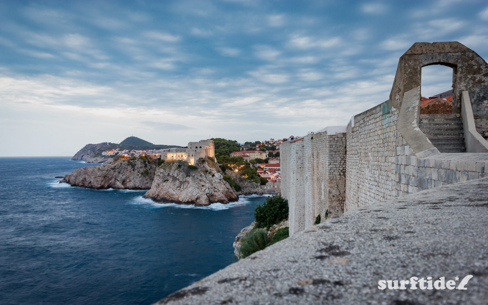 The view of Fort Lovrijenac from the historic walls in Dubronvik, southern Croatia